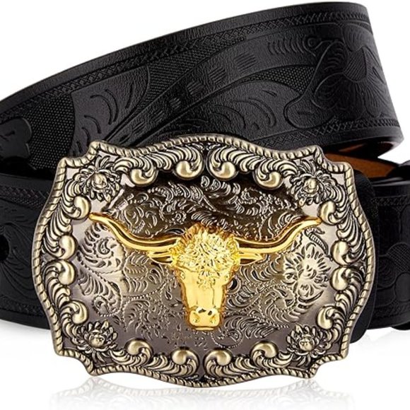 Neiman Marcus BISON DENIM Men's Western embossed Genuine Leather Belt - Picture 2 of 6